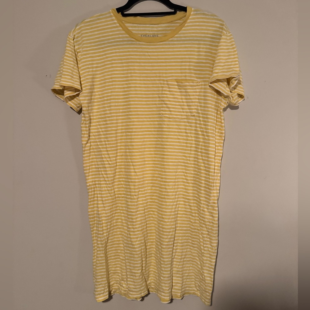 GUC Everlane Yellow and White Striped Cotton Tee Shirt Dress- Size Large